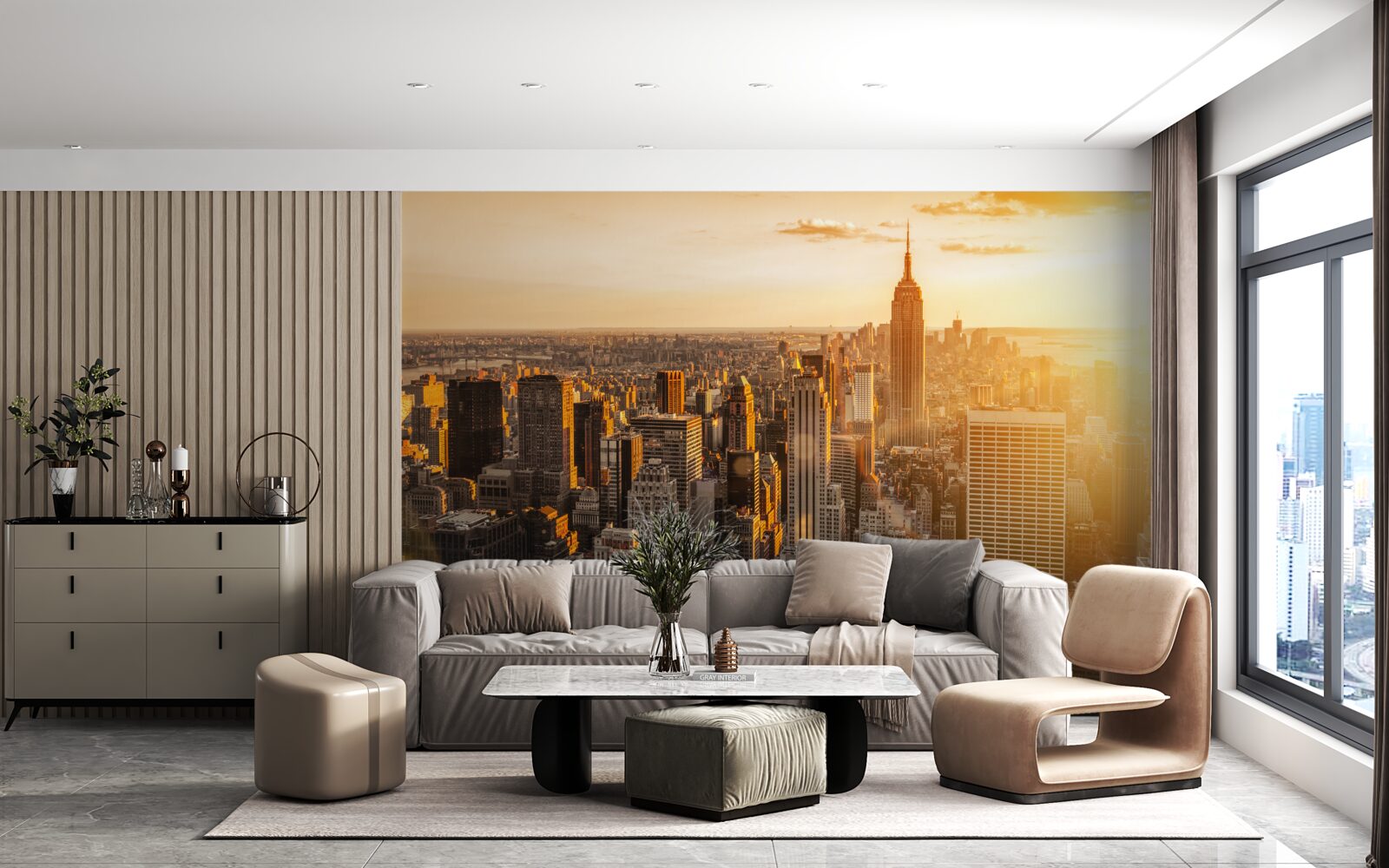 Papier peint gratte-ciel de new york dans la lumière du soleil couchant