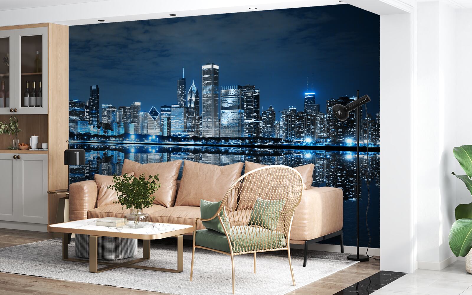 Papier peint reflet des lumières de la ville sur la surface de l'eau la nuit