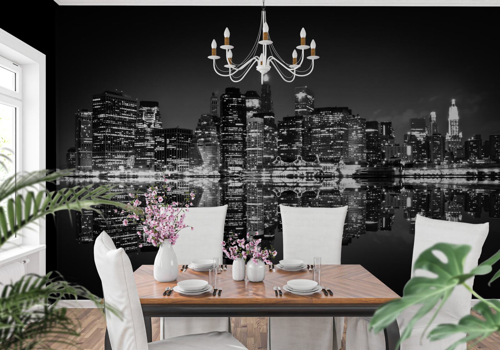 Papier peint la grande ville se reflète dans l'eau