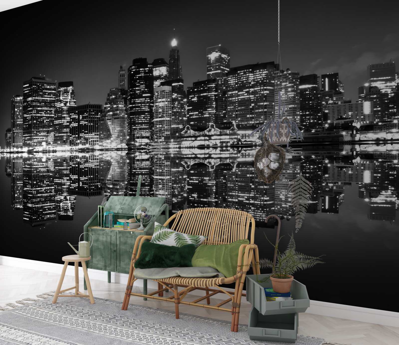 Papier peint la grande ville se reflète dans l'eau