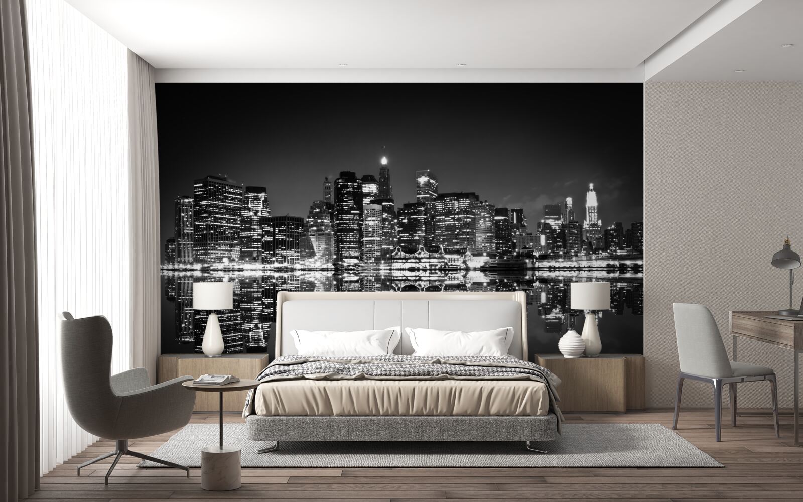 Papier peint la grande ville se reflète dans l'eau