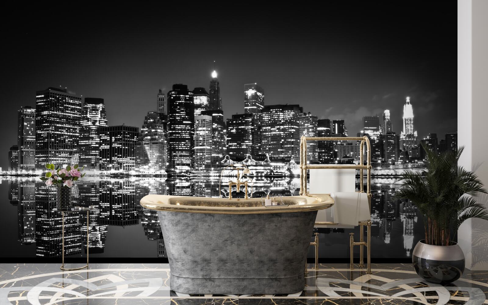 Papier peint la grande ville se reflète dans l'eau