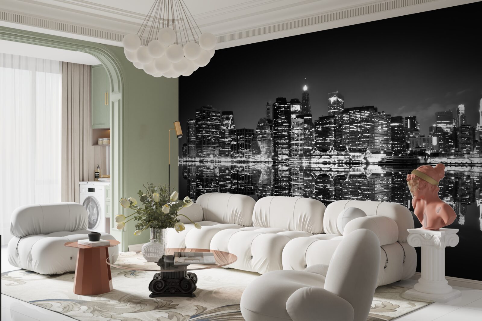 Papier peint la grande ville se reflète dans l'eau