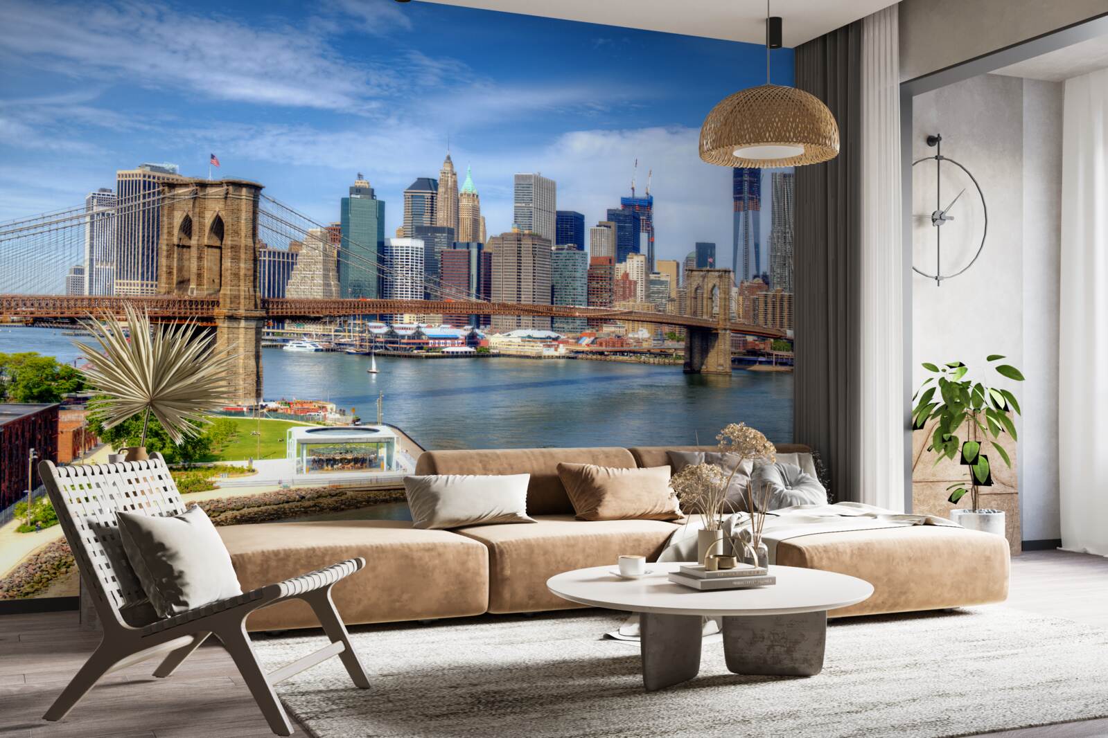 Papier peint Le pont de Brooklyn, construit en pierre, et les gratte-ciel de la ville