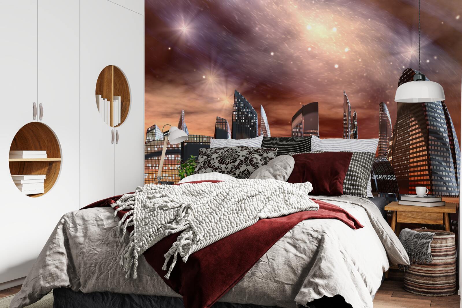 Papier peint une ville sous un ciel étoilé