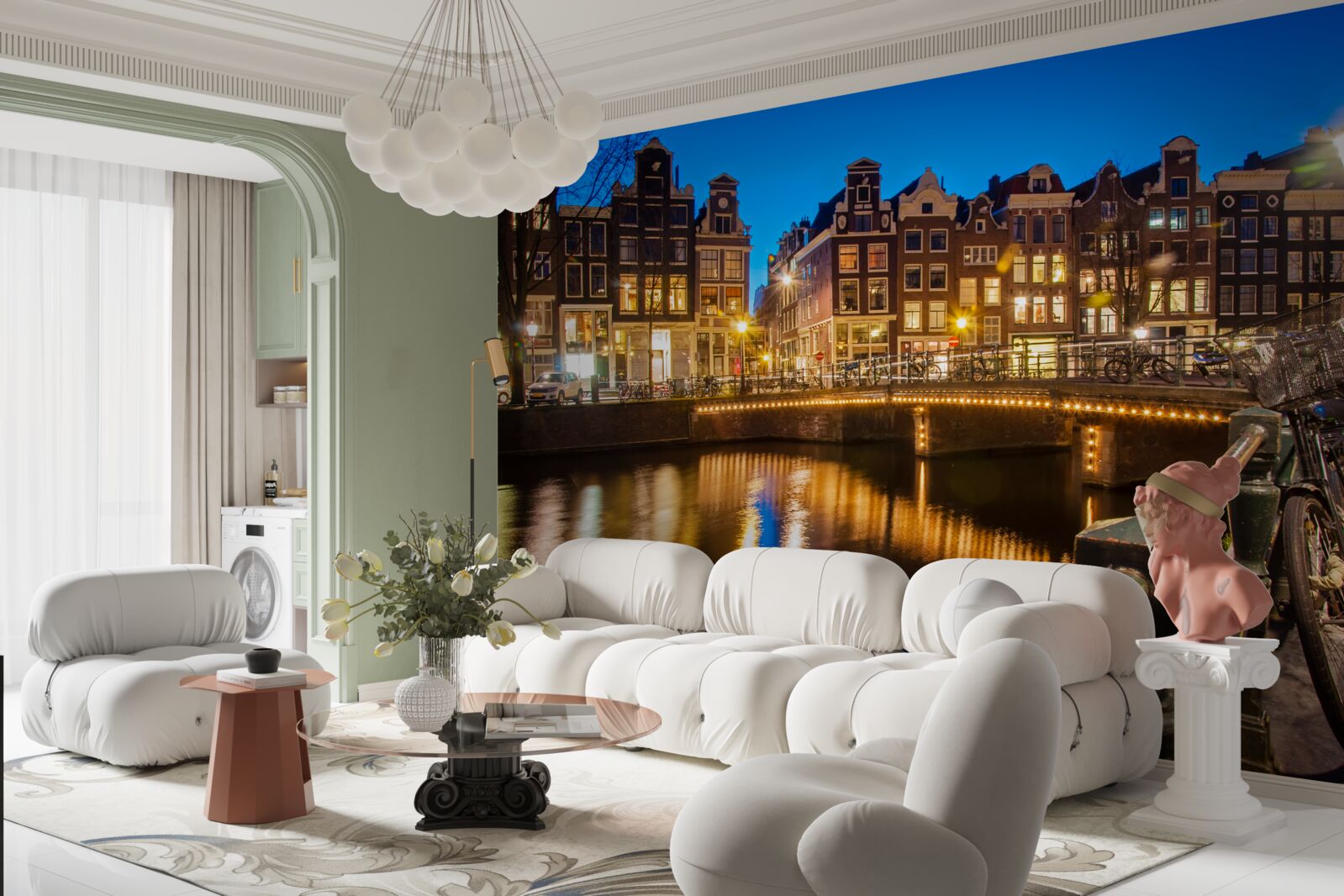 Papier peint reflet d'amsterdam dans l'eau la nuit