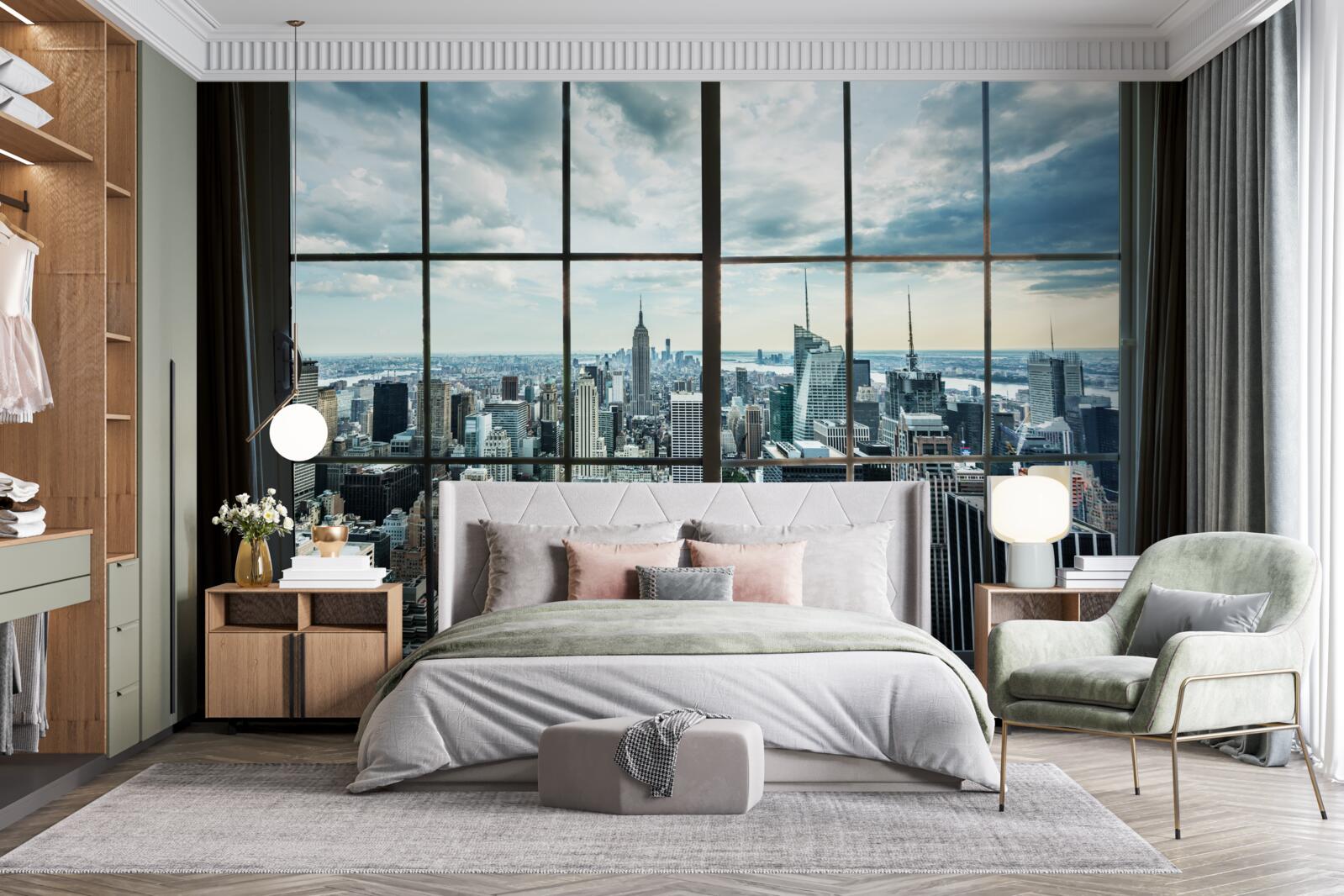 Papier peint panorama de new york depuis la fenêtre