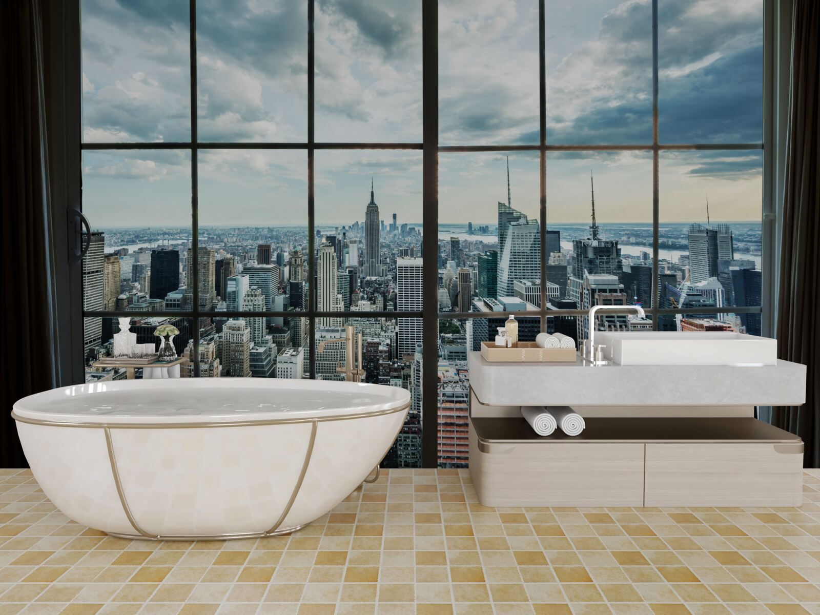 Papier peint panorama de new york depuis la fenêtre