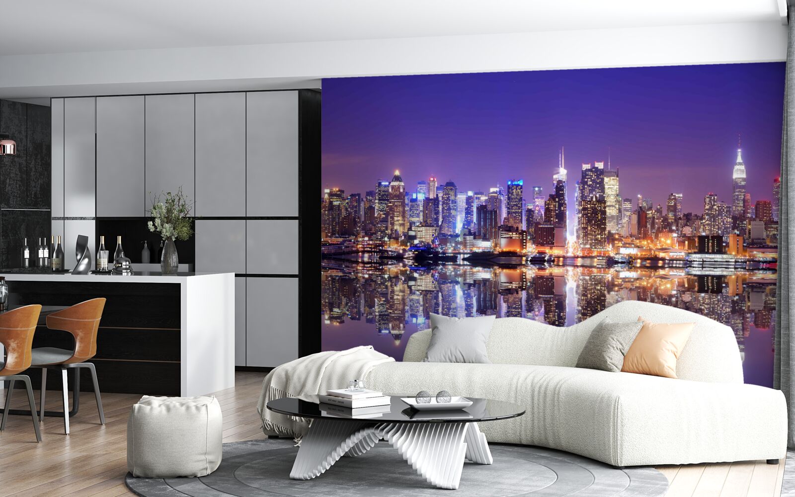 Papier peint mégapole avec illumination du soir