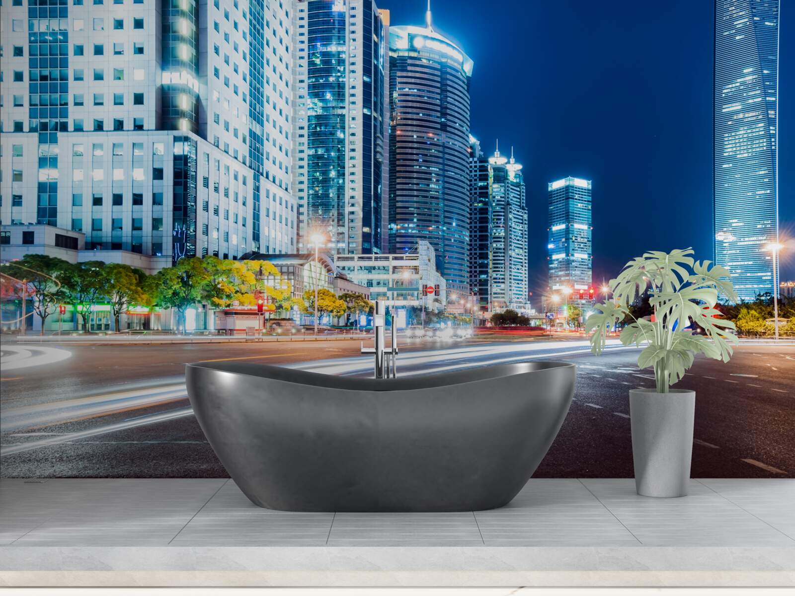 Papier peint autoroute de la ville de nuit sans âme