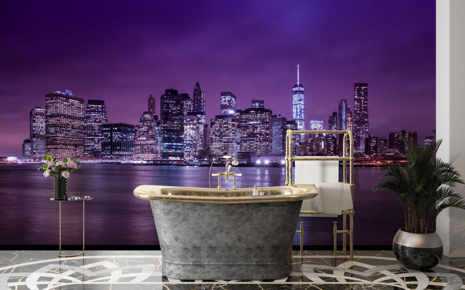 Papier peint de nombreuses lumières allumées aux fenêtres des gratte-ciel