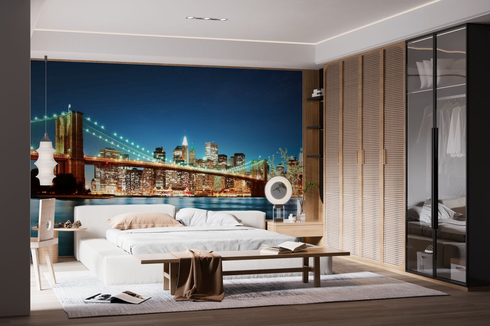 Papier peint new york avec des lumières brillantes