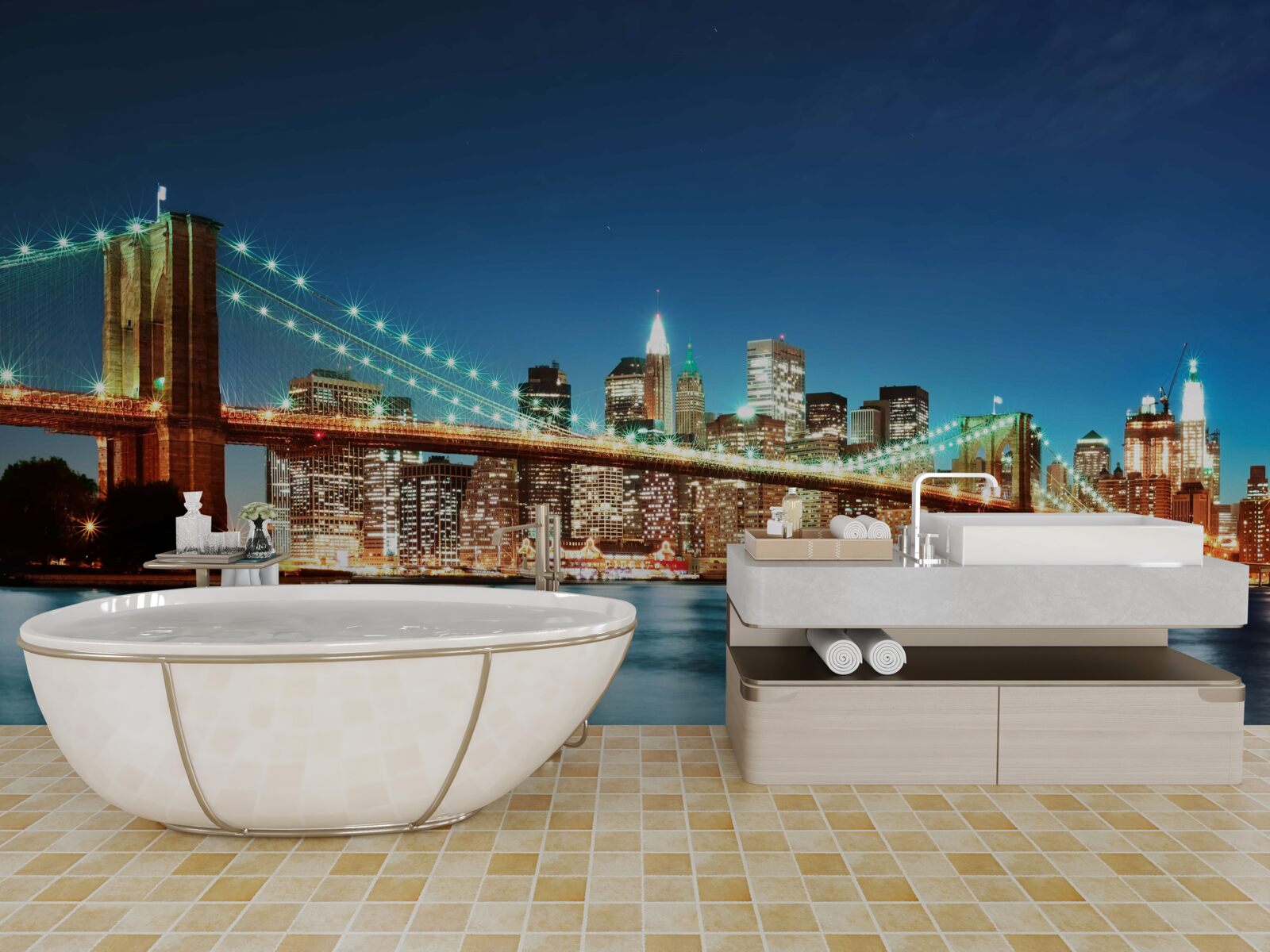 Papier peint new york avec des lumières brillantes