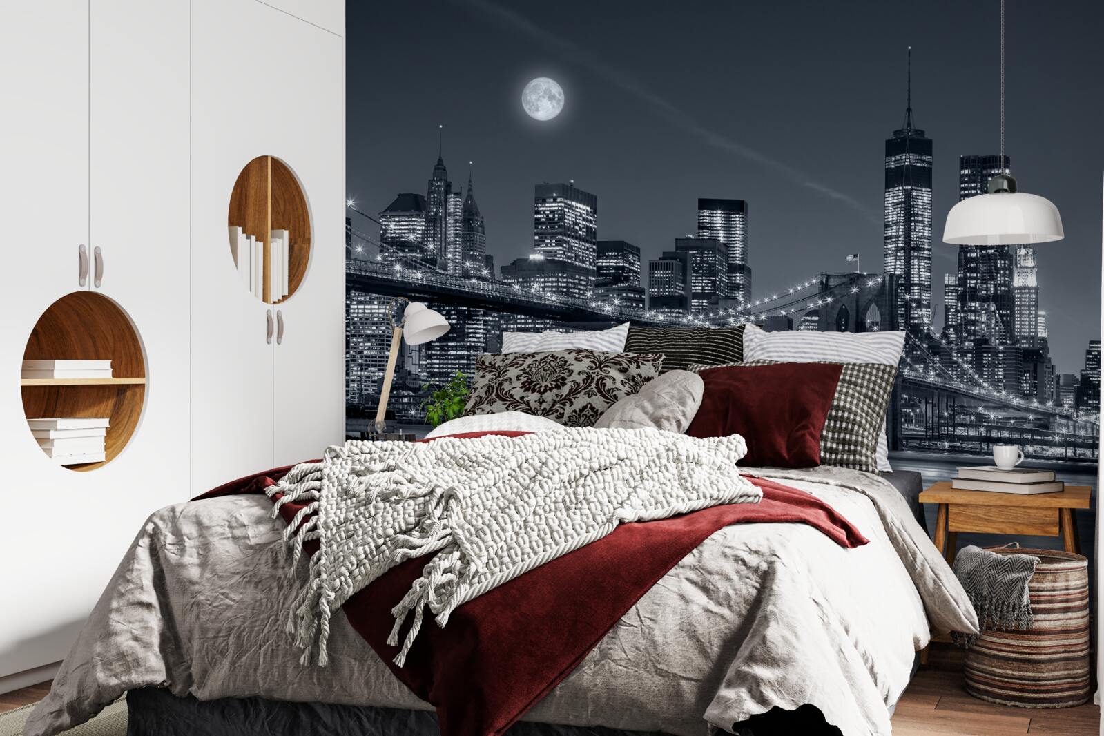 Papier peint noir et blanc new york à la lumière de la pleine lune