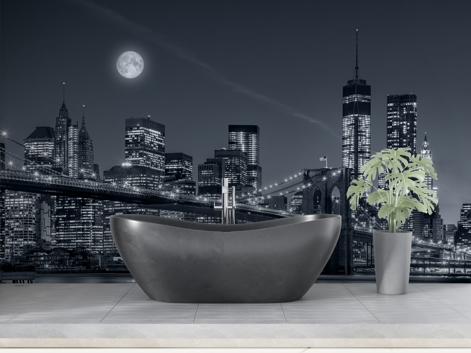 Papier peint noir et blanc new york à la lumière de la pleine lune