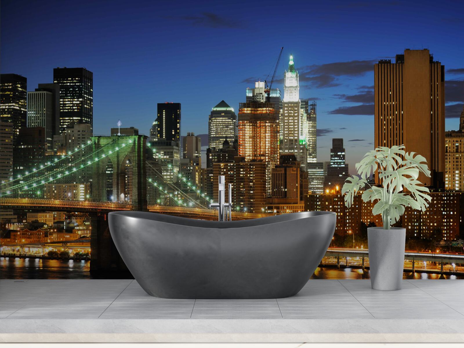 Papier peint panorama de new york la nuit depuis la rive opposée