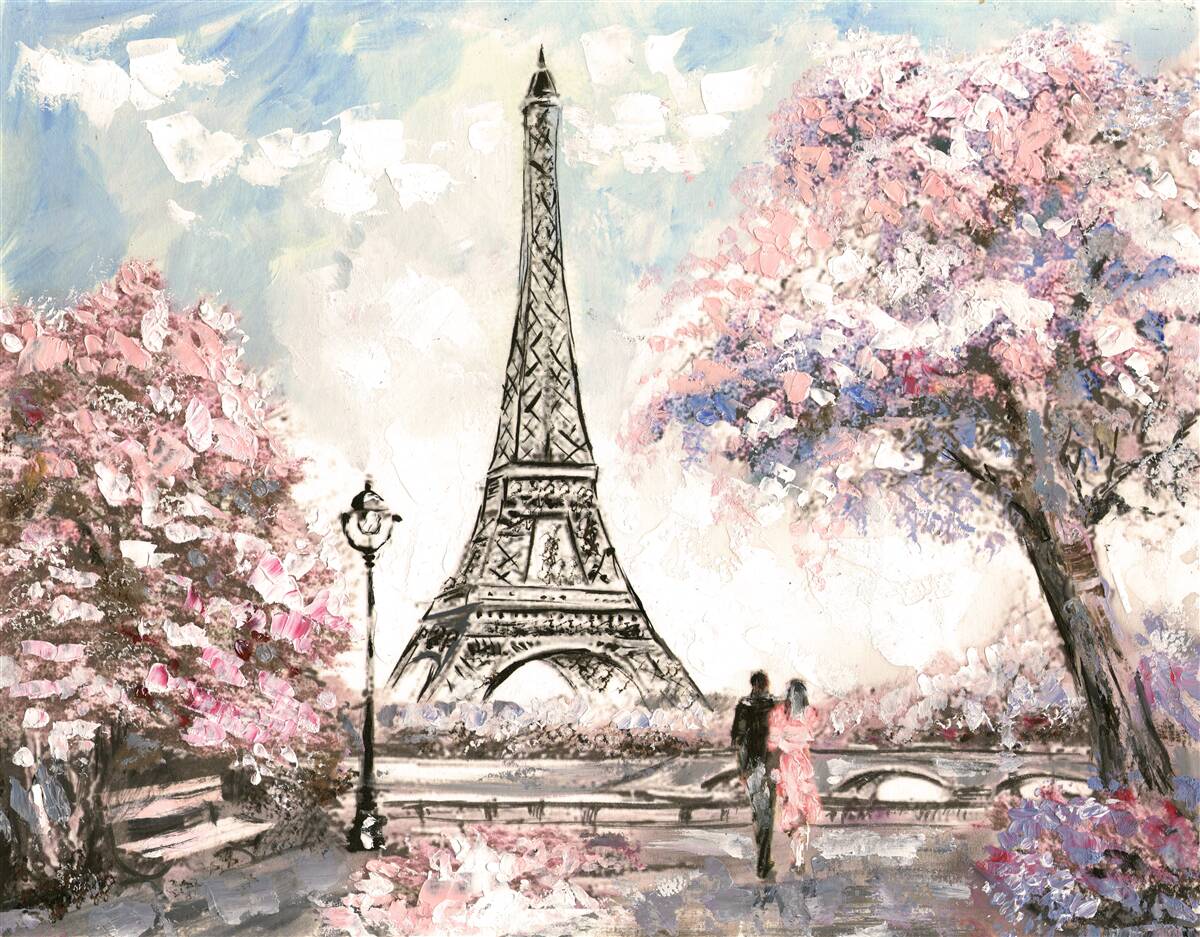 Papier peint printemps romantique au pied de la tour eiffel