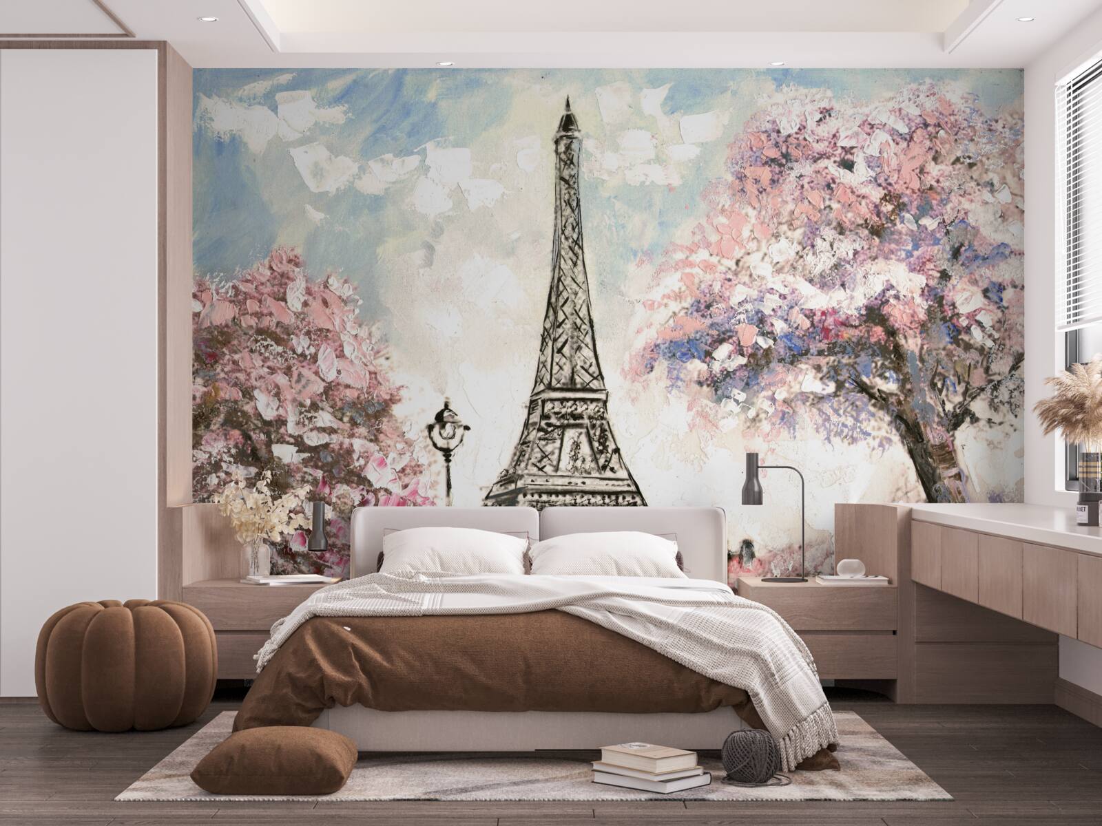 Papier peint printemps romantique au pied de la tour eiffel