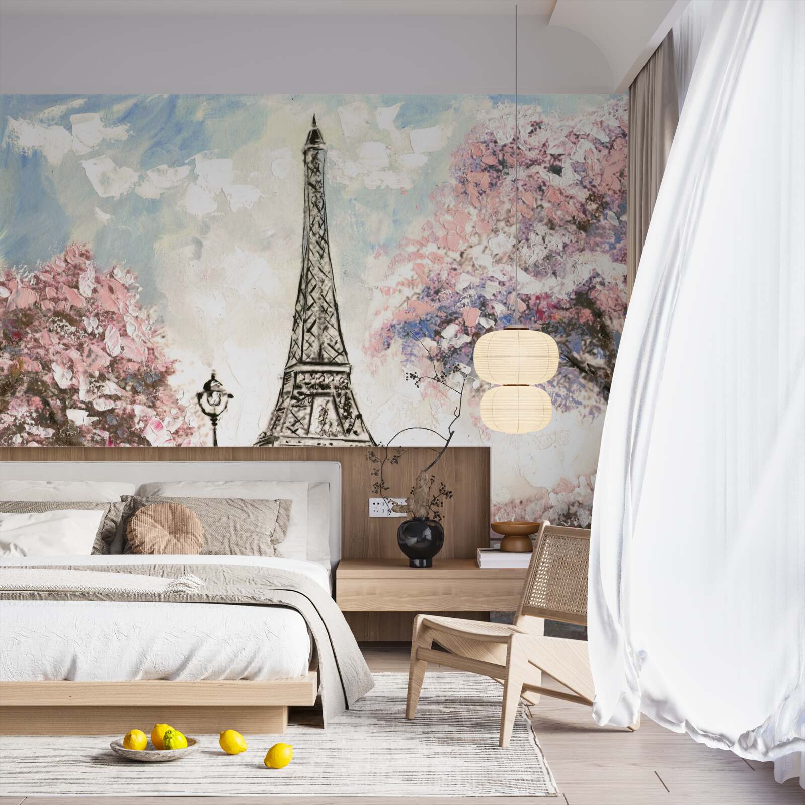 Papier peint printemps romantique au pied de la tour eiffel