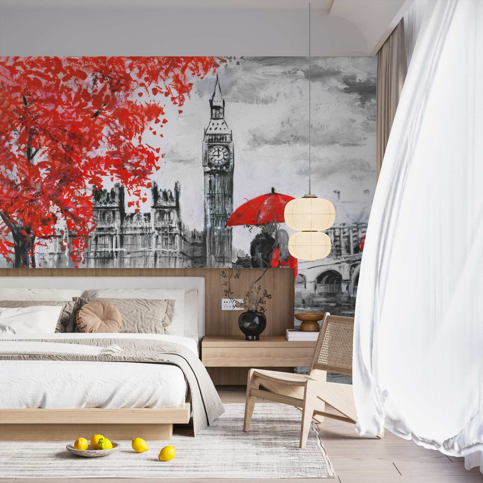 Papier peint deux personnes sous un parapluie écarlate regardent Big Ben