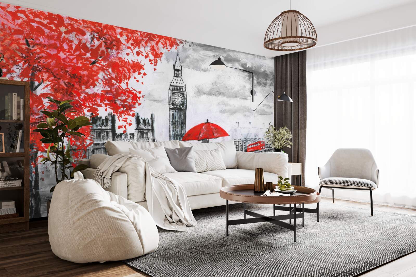 Papier peint deux personnes sous un parapluie écarlate regardent Big Ben