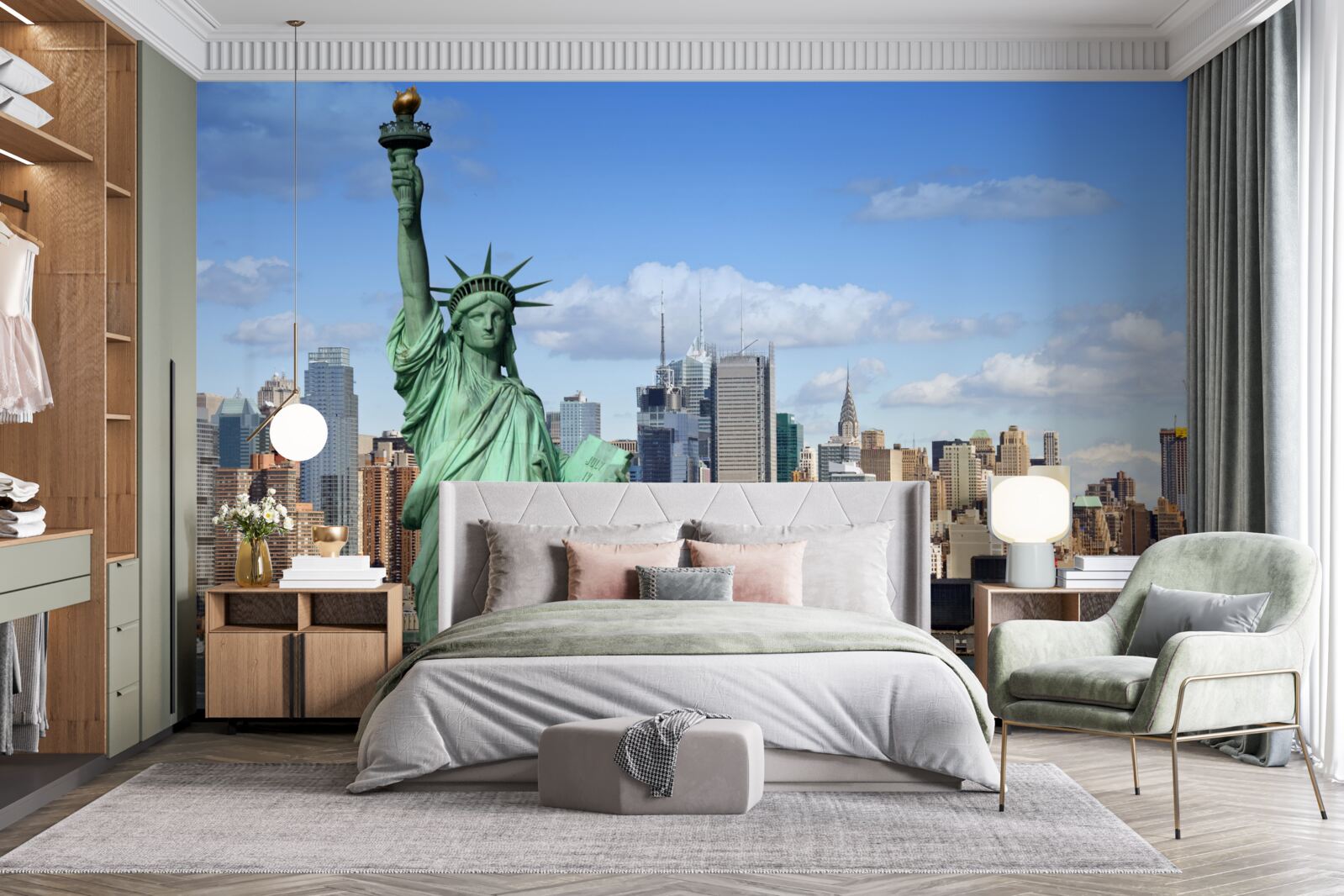 Papier peint statue de la liberté en arrière-plan de new york