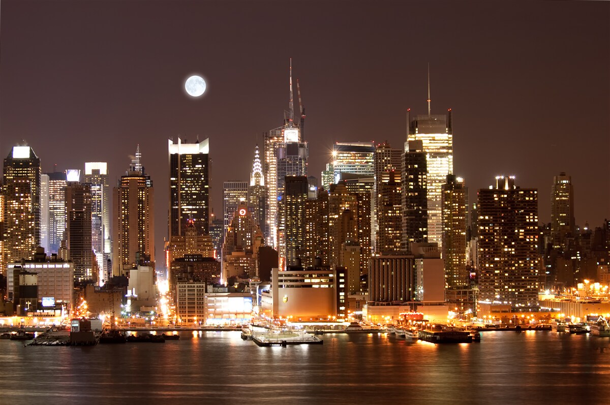 Papier peint magnifique vue panoramique de manhattan la nuit