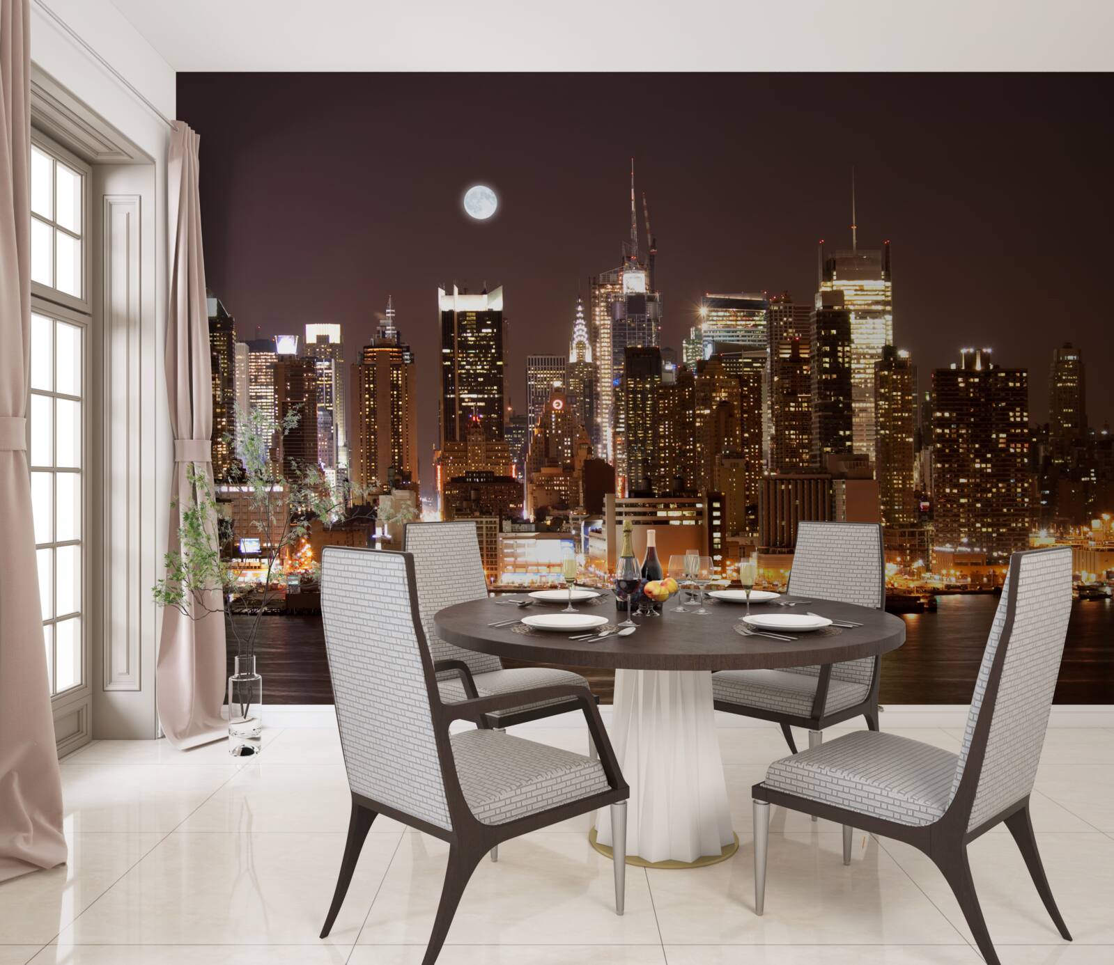 Papier peint magnifique vue panoramique de manhattan la nuit