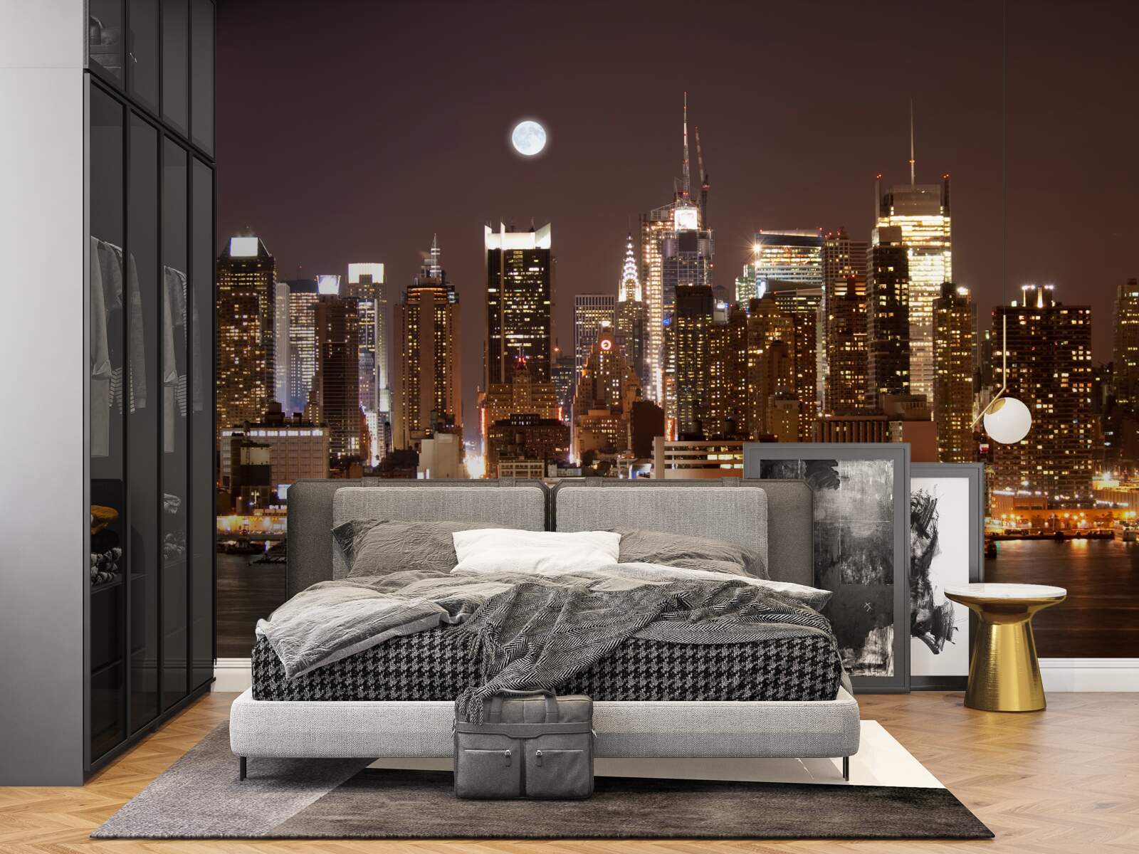 Papier peint magnifique vue panoramique de manhattan la nuit