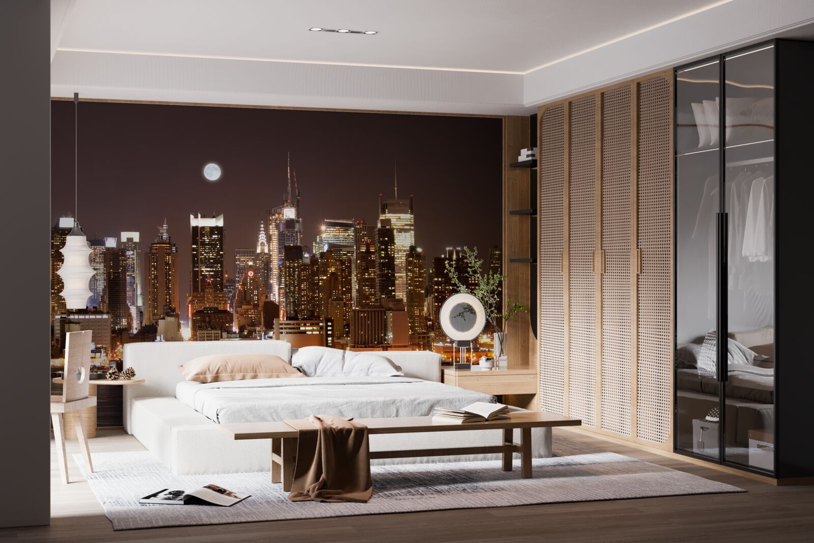 Papier peint magnifique vue panoramique de manhattan la nuit