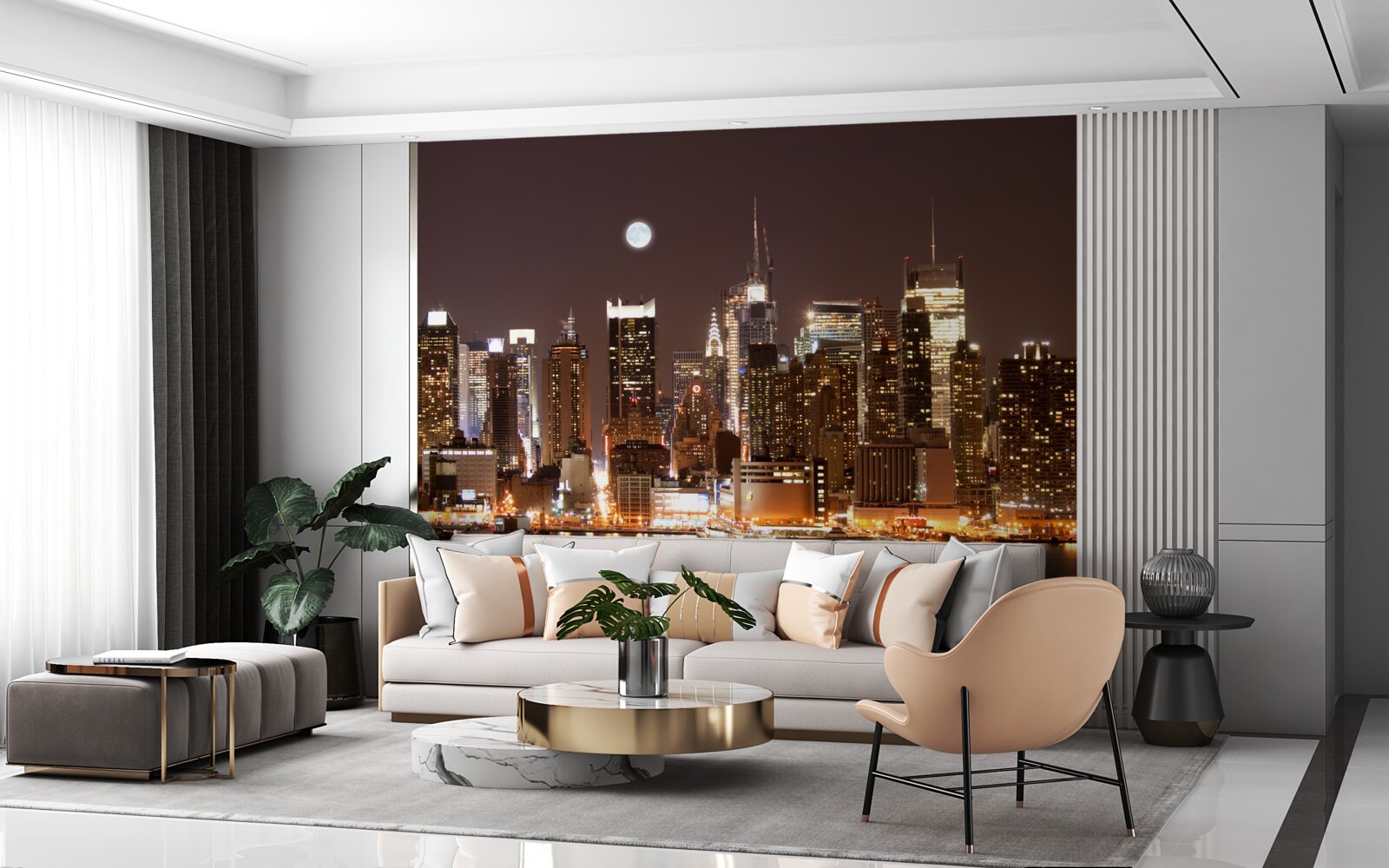 Papier peint magnifique vue panoramique de manhattan la nuit