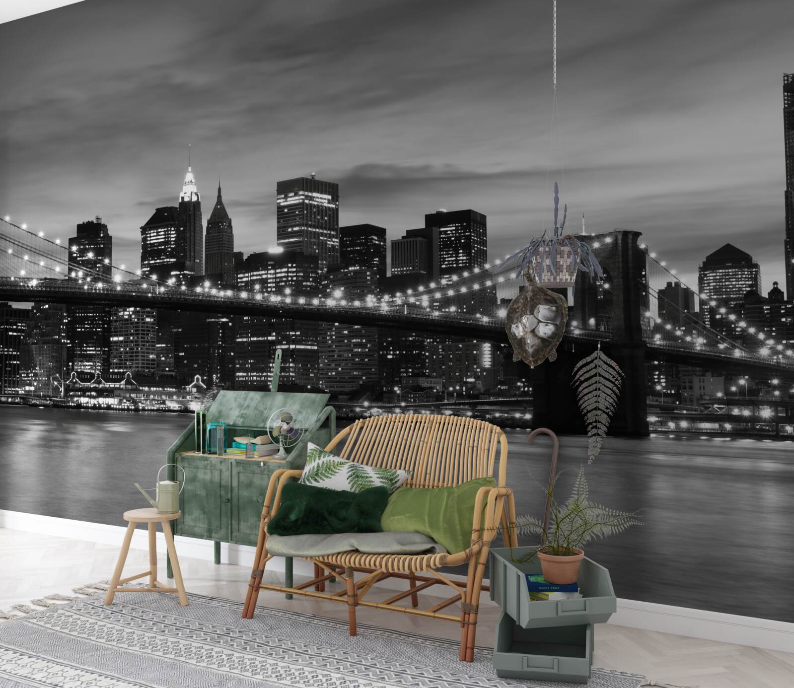 Papier peint les tours en noir et blanc et le pont de brooklyn