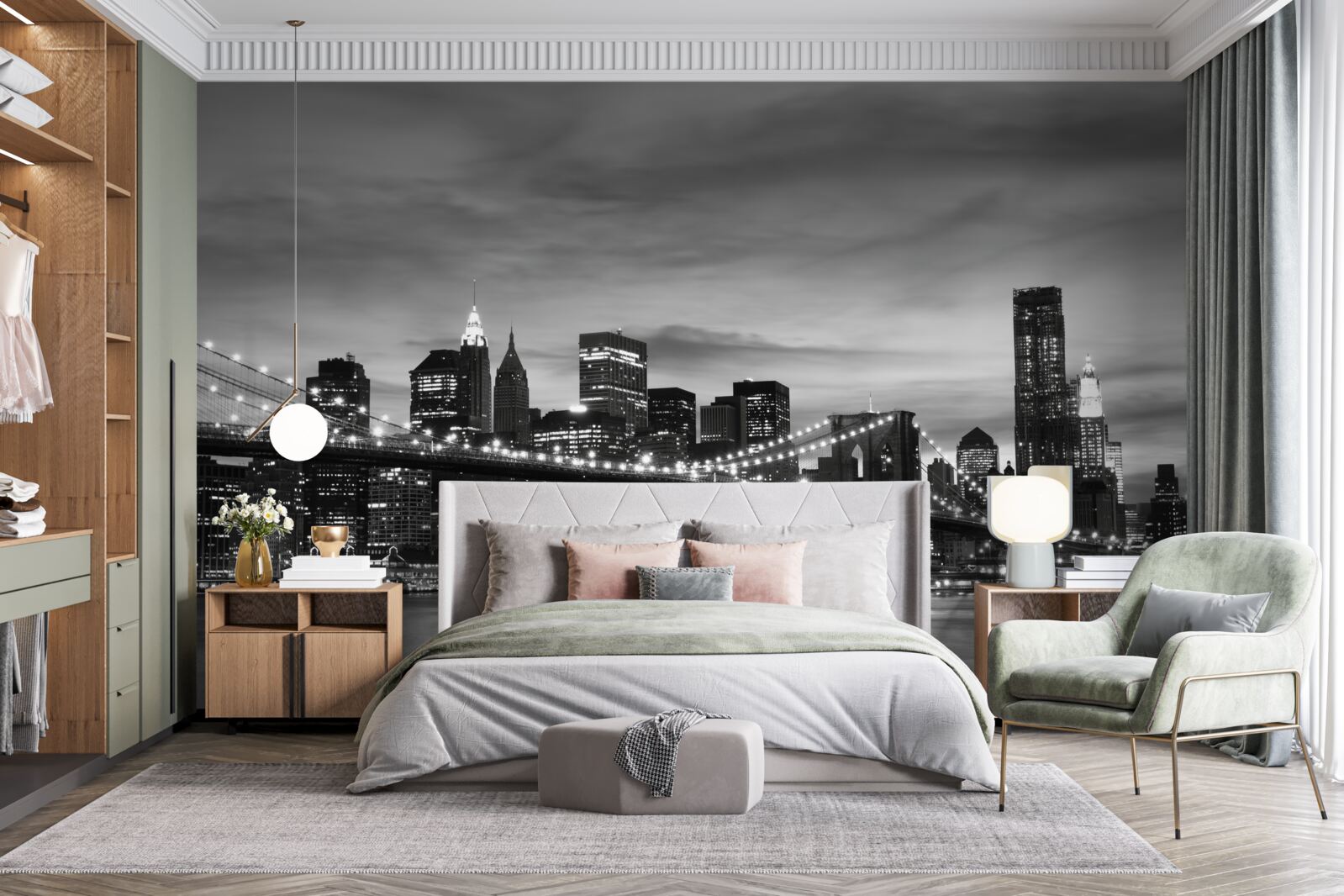 Papier peint les tours en noir et blanc et le pont de brooklyn