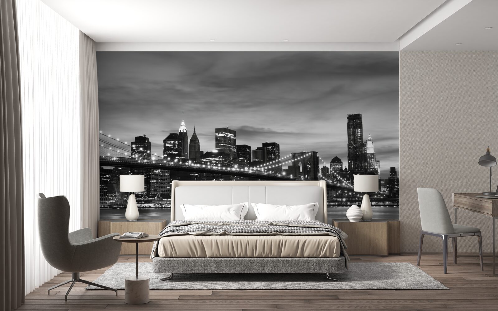 Papier peint les tours en noir et blanc et le pont de brooklyn