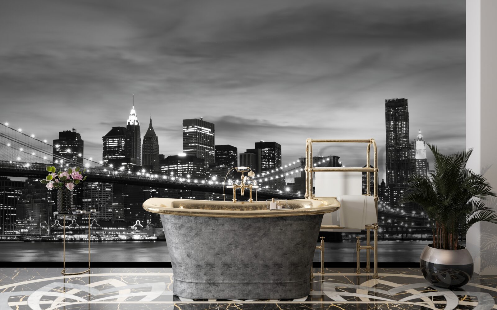 Papier peint les tours en noir et blanc et le pont de brooklyn