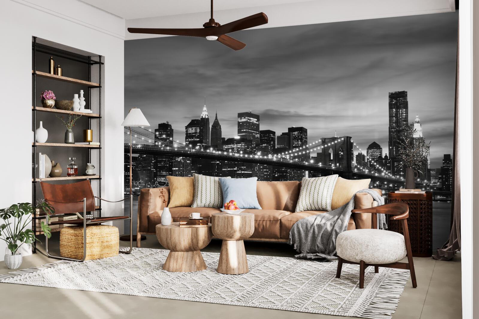 Papier peint les tours en noir et blanc et le pont de brooklyn