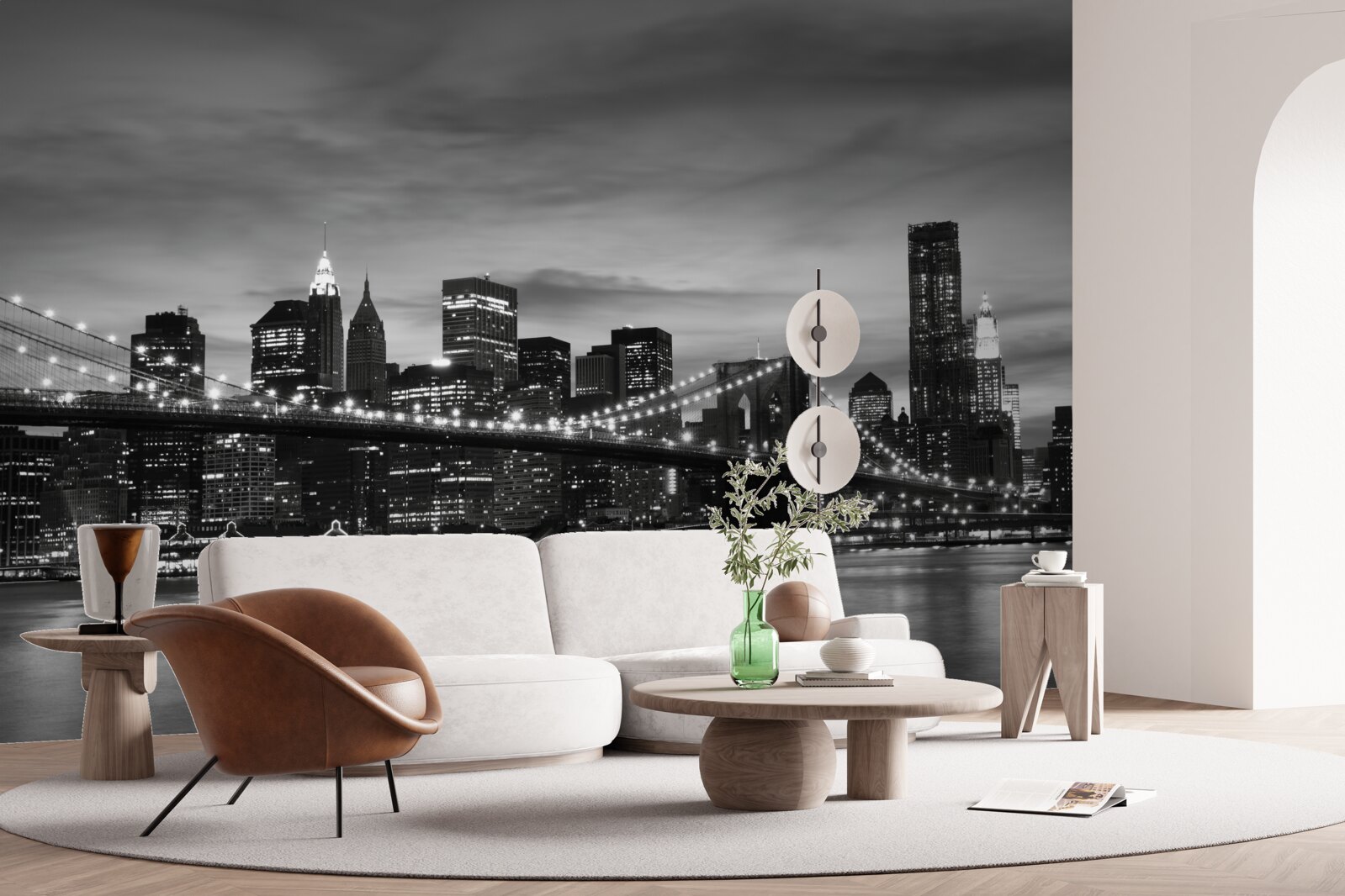 Papier peint les tours en noir et blanc et le pont de brooklyn