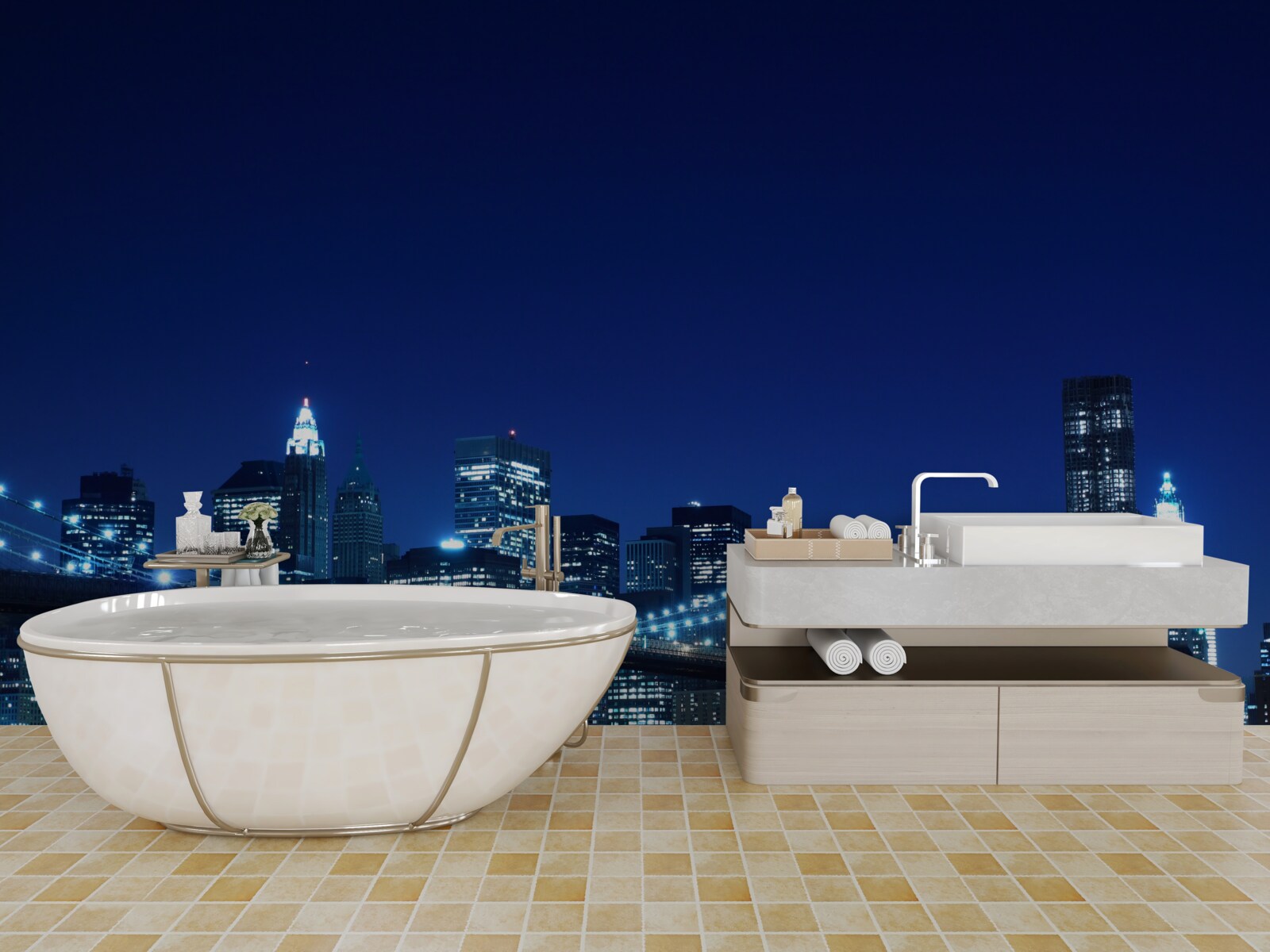 Papier peint pont de brooklyn la nuit