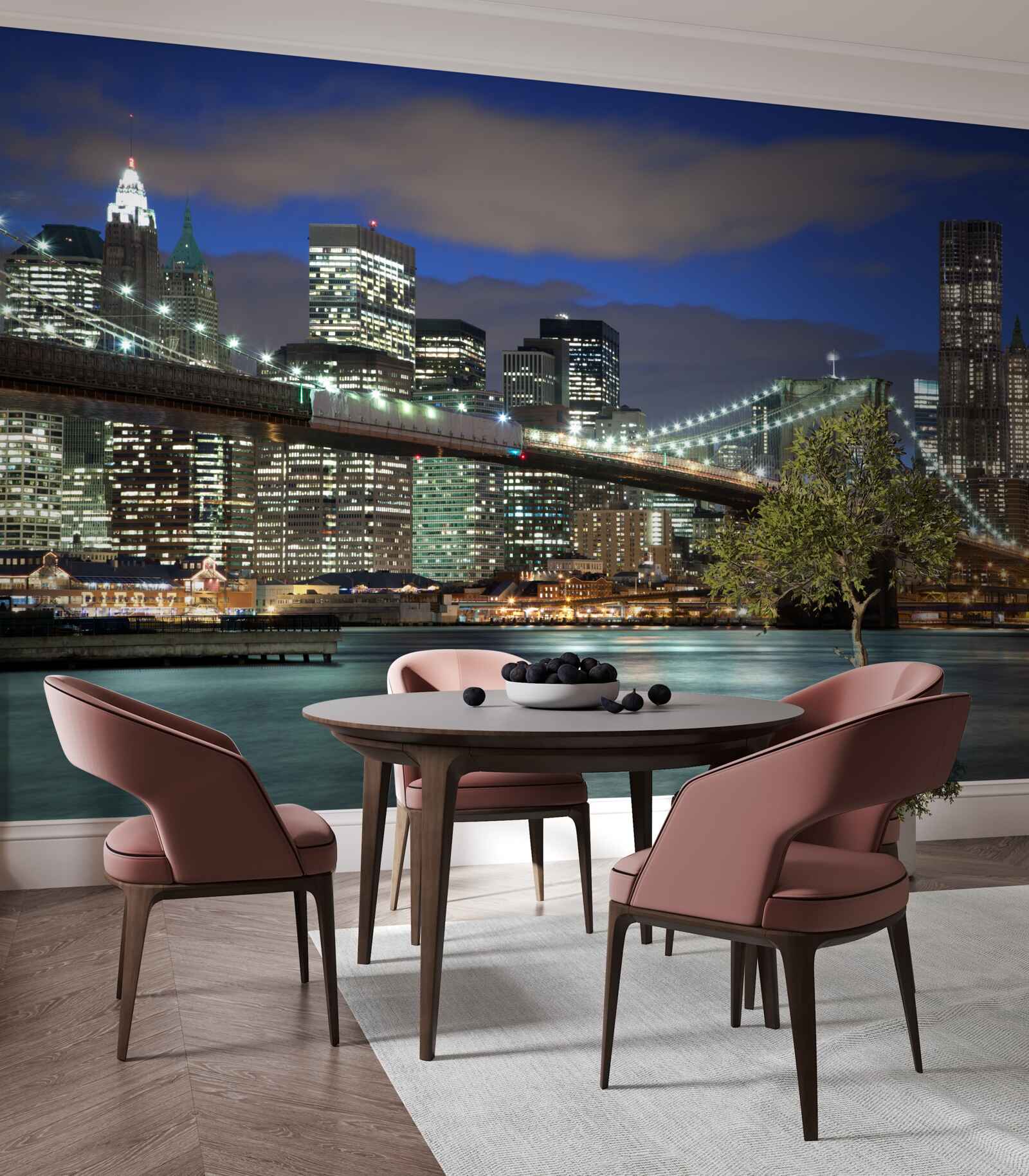 Papier peint la ville la nuit orne les contours du pont de Brooklyn