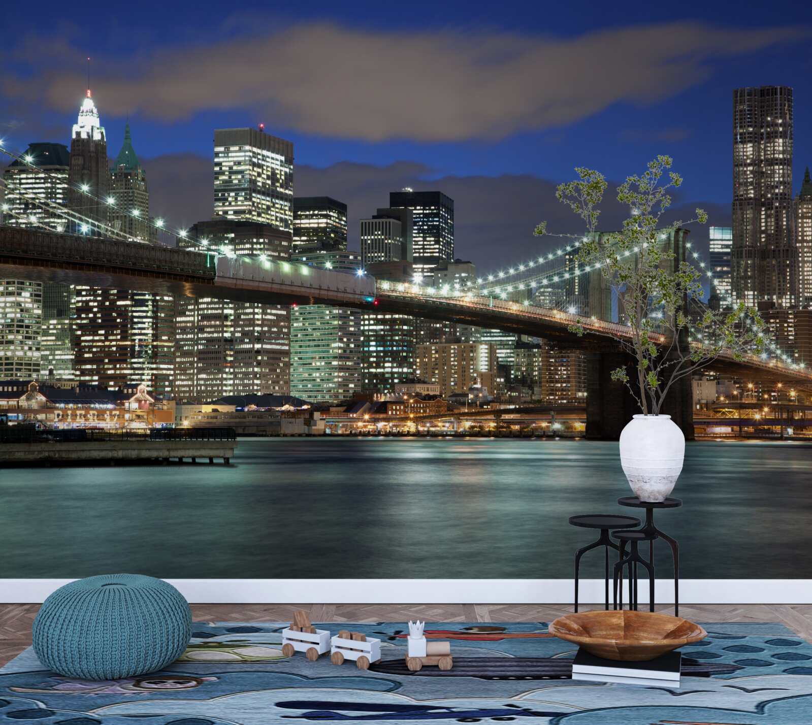 Papier peint la ville la nuit orne les contours du pont de Brooklyn