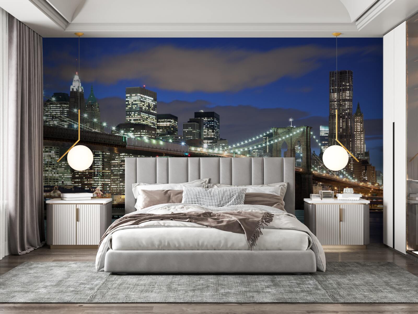 Papier peint la ville la nuit orne les contours du pont de Brooklyn