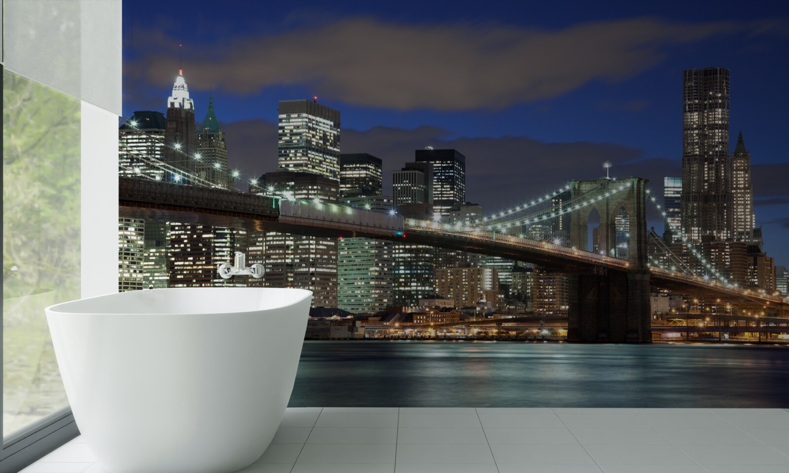 Papier peint la ville la nuit orne les contours du pont de Brooklyn