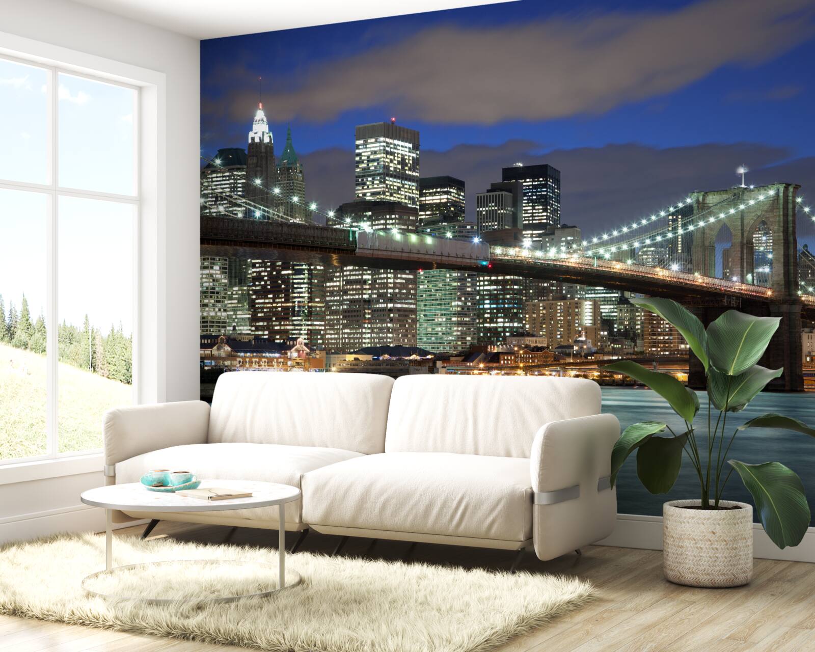 Papier peint la ville la nuit orne les contours du pont de Brooklyn