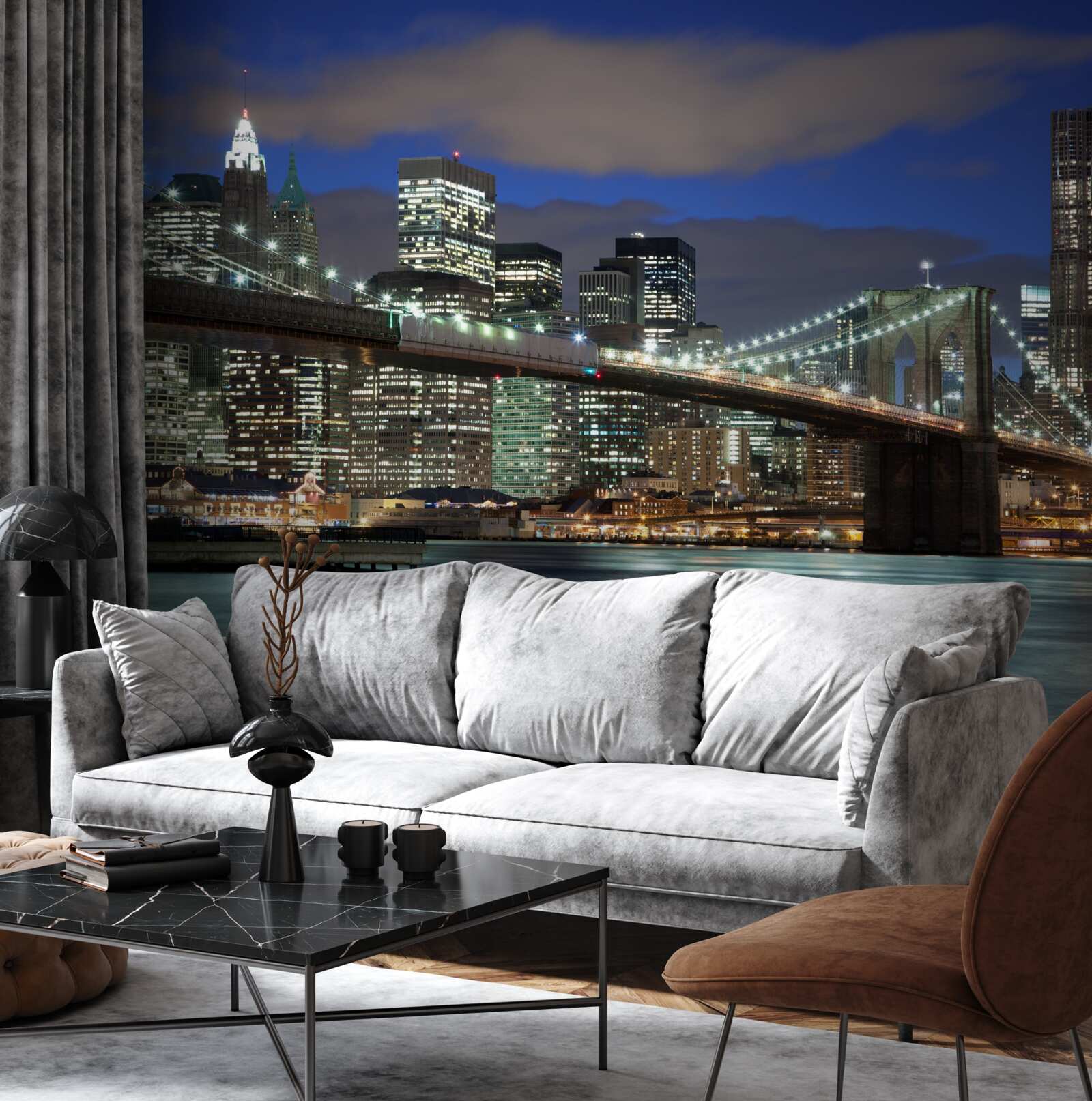 Papier peint la ville la nuit orne les contours du pont de Brooklyn