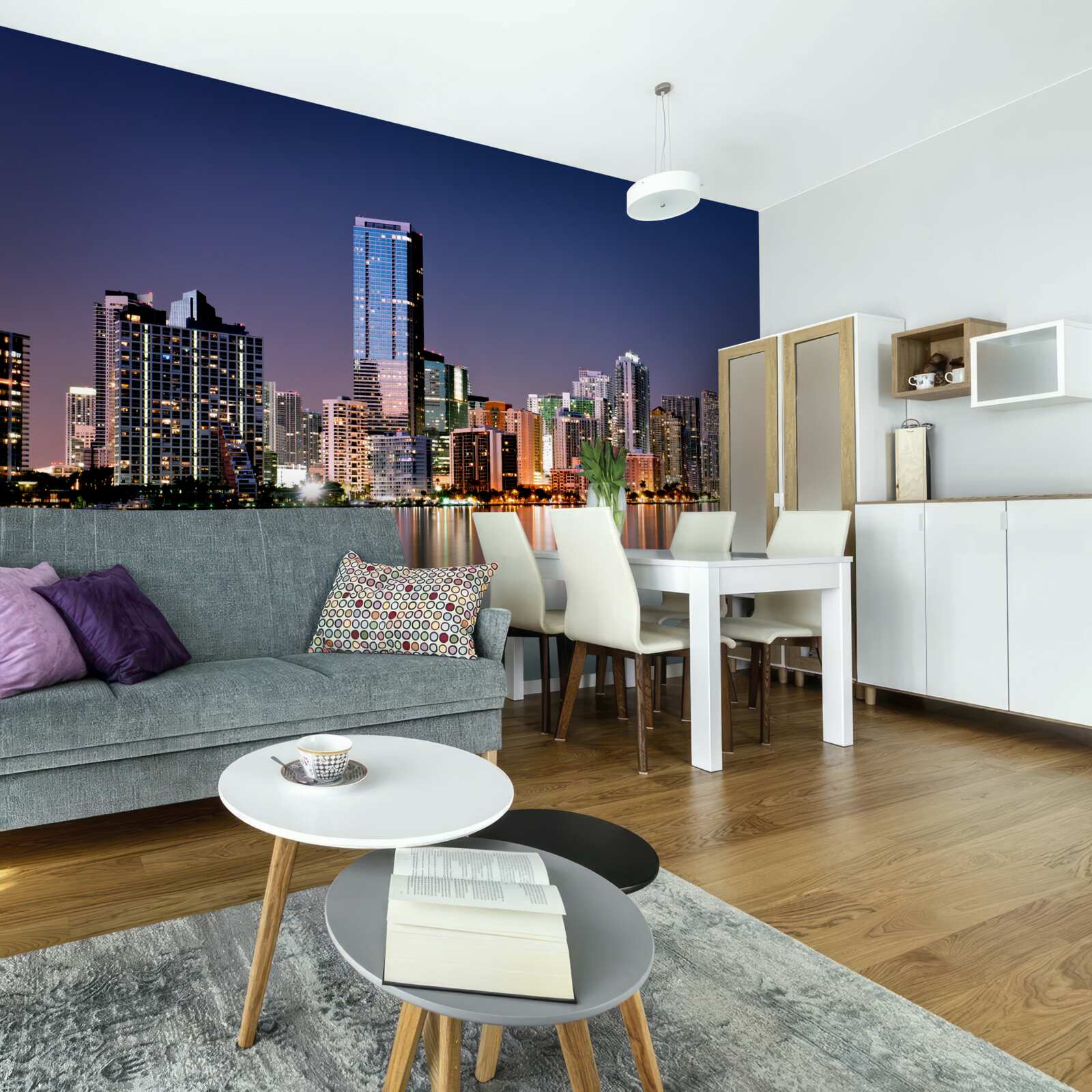 Papier peint géant urbain avec éclairage nocturne