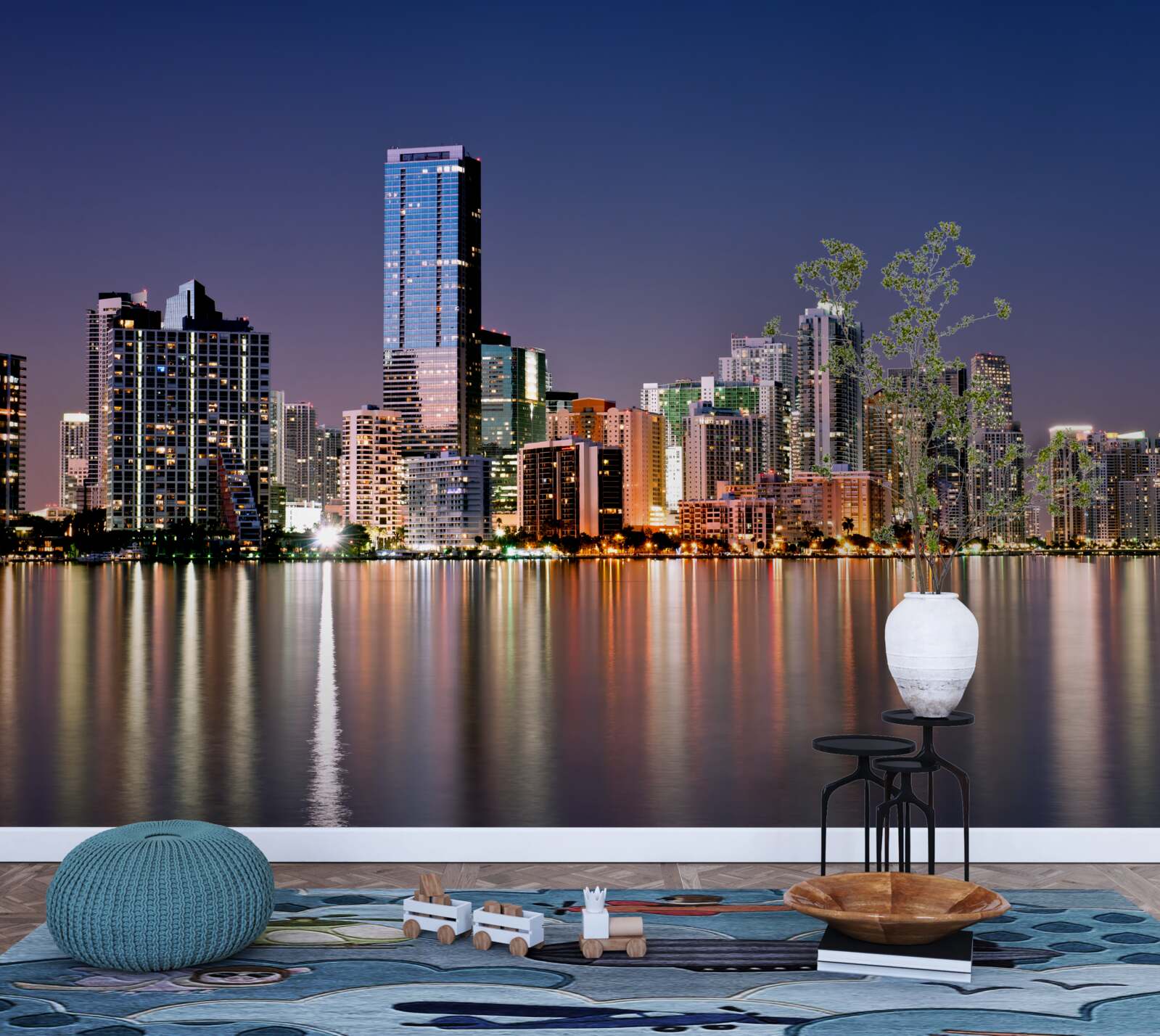 Papier peint géant urbain avec éclairage nocturne