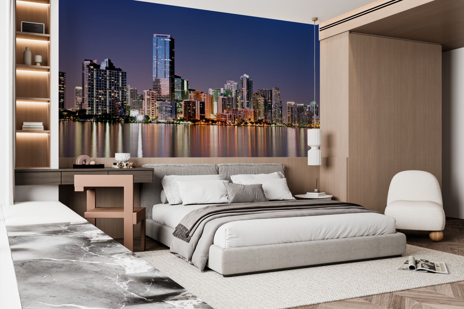 Papier peint géant urbain avec éclairage nocturne