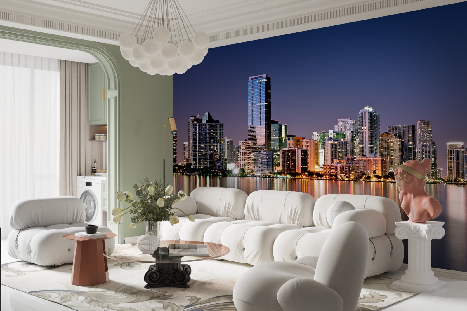 Papier peint géant urbain avec éclairage nocturne