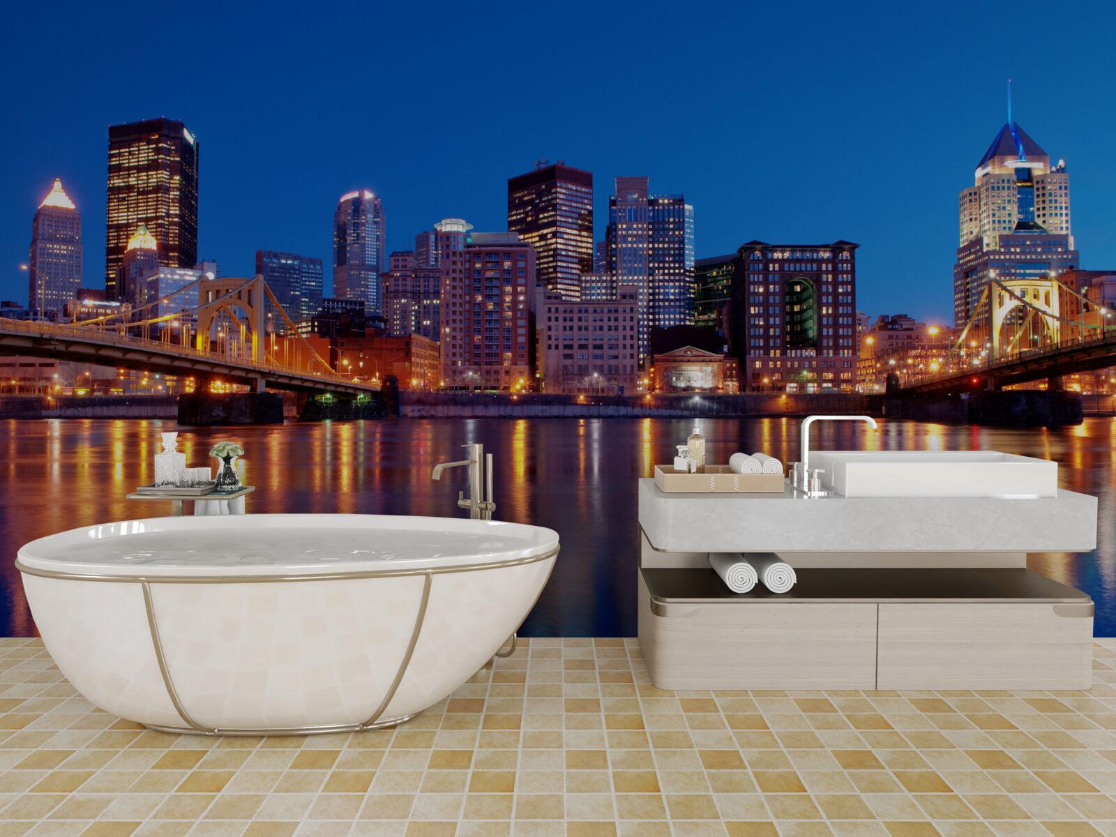 Papier peint l'horizon de new york la nuit