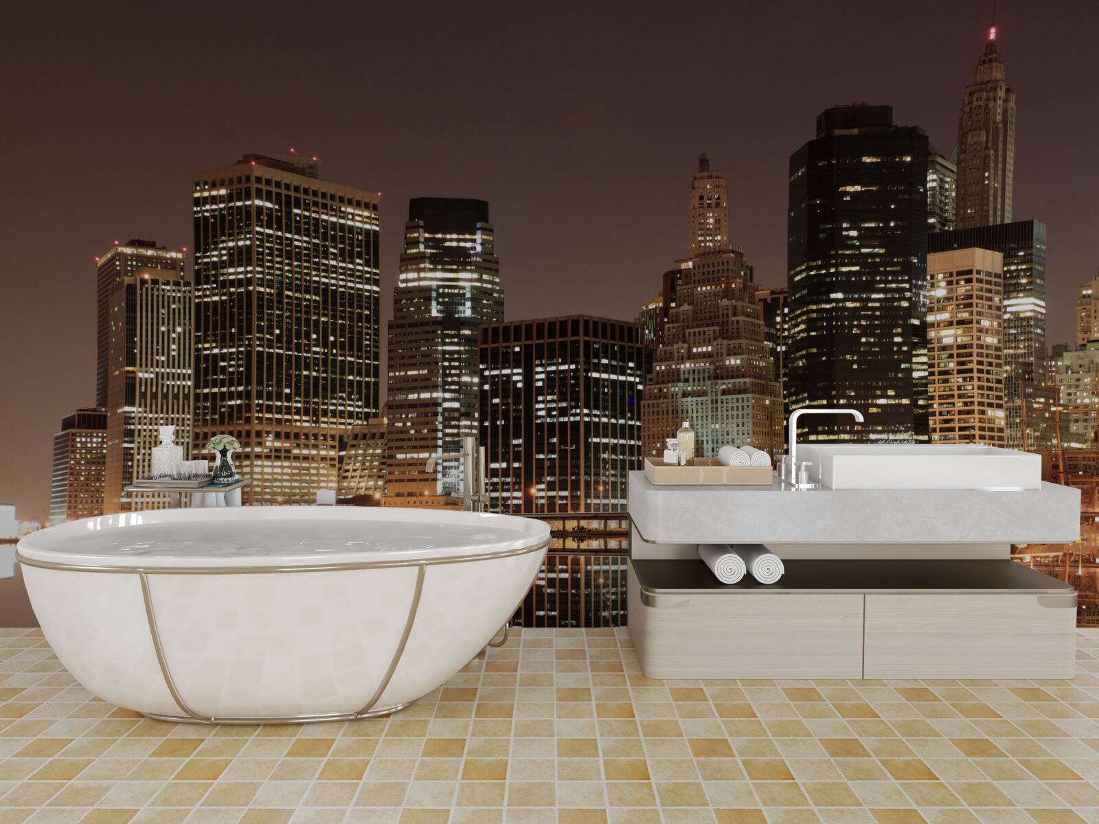 Papier peint les lumières de new york la nuit dans les rues